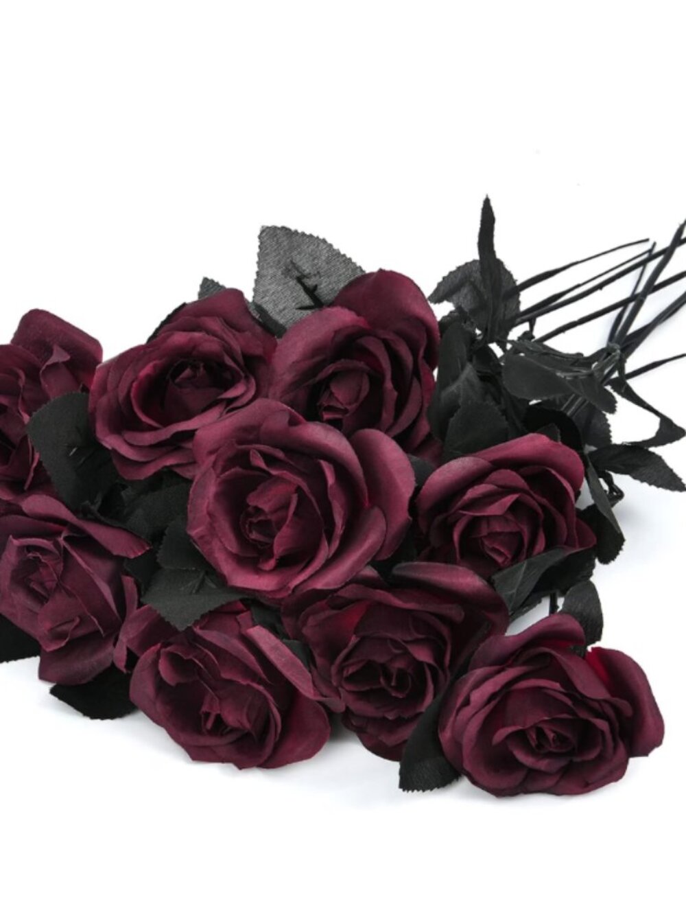 10pc Long Stem Wine Red Silk Roses Flowers Wedding Halloween Fall Table Decor